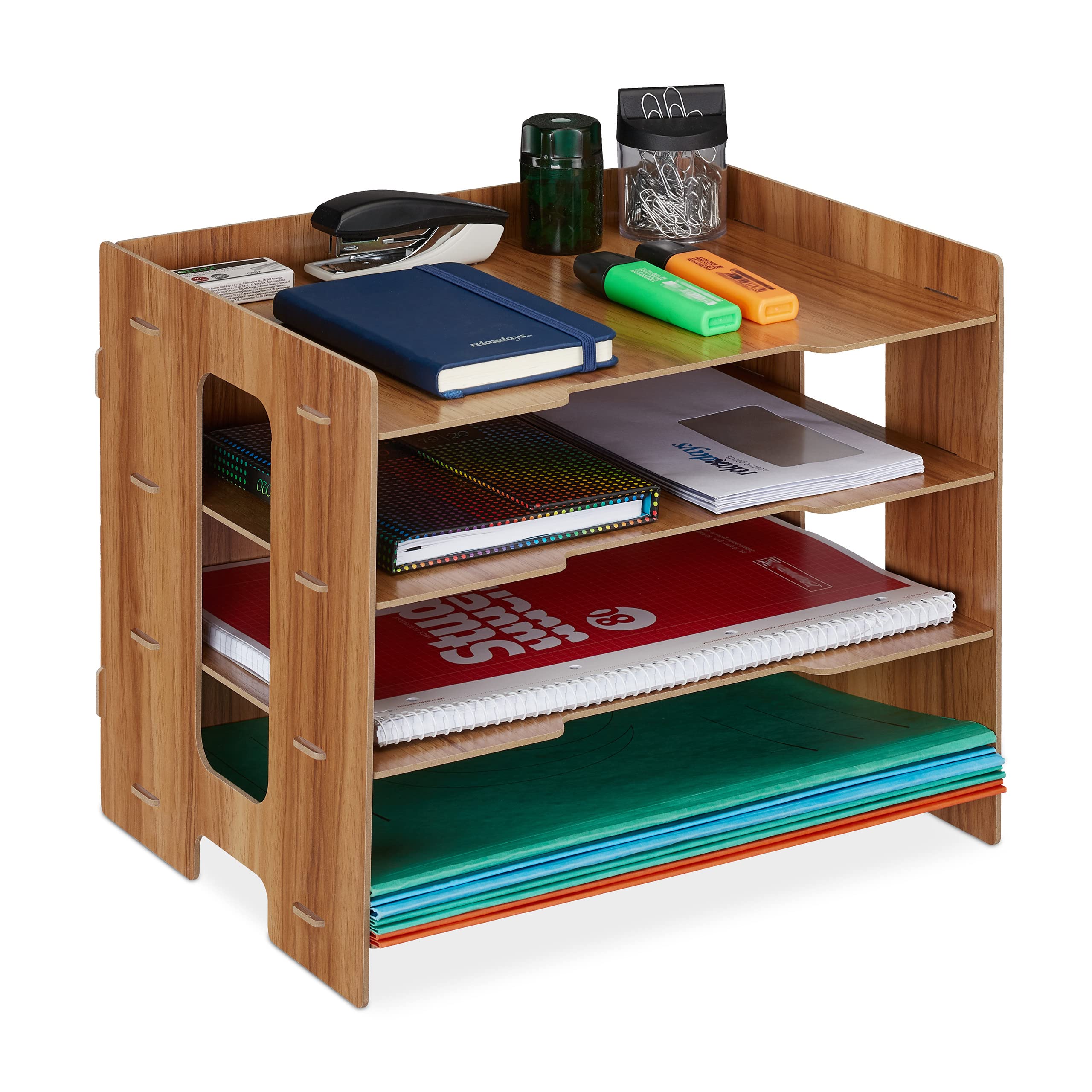 Relaxdays Filing Cabinet, 3 Compartments, Letter Tray, Office Document Organiser, A4 Format, 27 x 32.5 x 25 cm, Brown