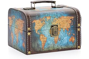 ELLDOO Decorative Treasure Chest Box, Wooden + PU Leather Storage Box for Jewelry Trinkets, Keepsakes box for Girls Women Gifts (Green Map Pattern)