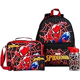 Marvel Spiderman Backpack Lunch Box Water Bottle Pencil Case 4 pc Set for Boys Girls Bookbag Picnic Backpacks Gifts for Kids