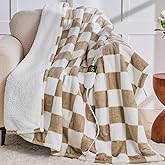 Light Brown Heated Throw Blanket Electric, 50X60 Heating Blanket with 10 Heat Levels & 8 Hours Auto Off for Lap, Checkered Plaid Soft Sherpa Blankets Warmer Gifts for Couch Grandma Women Adults