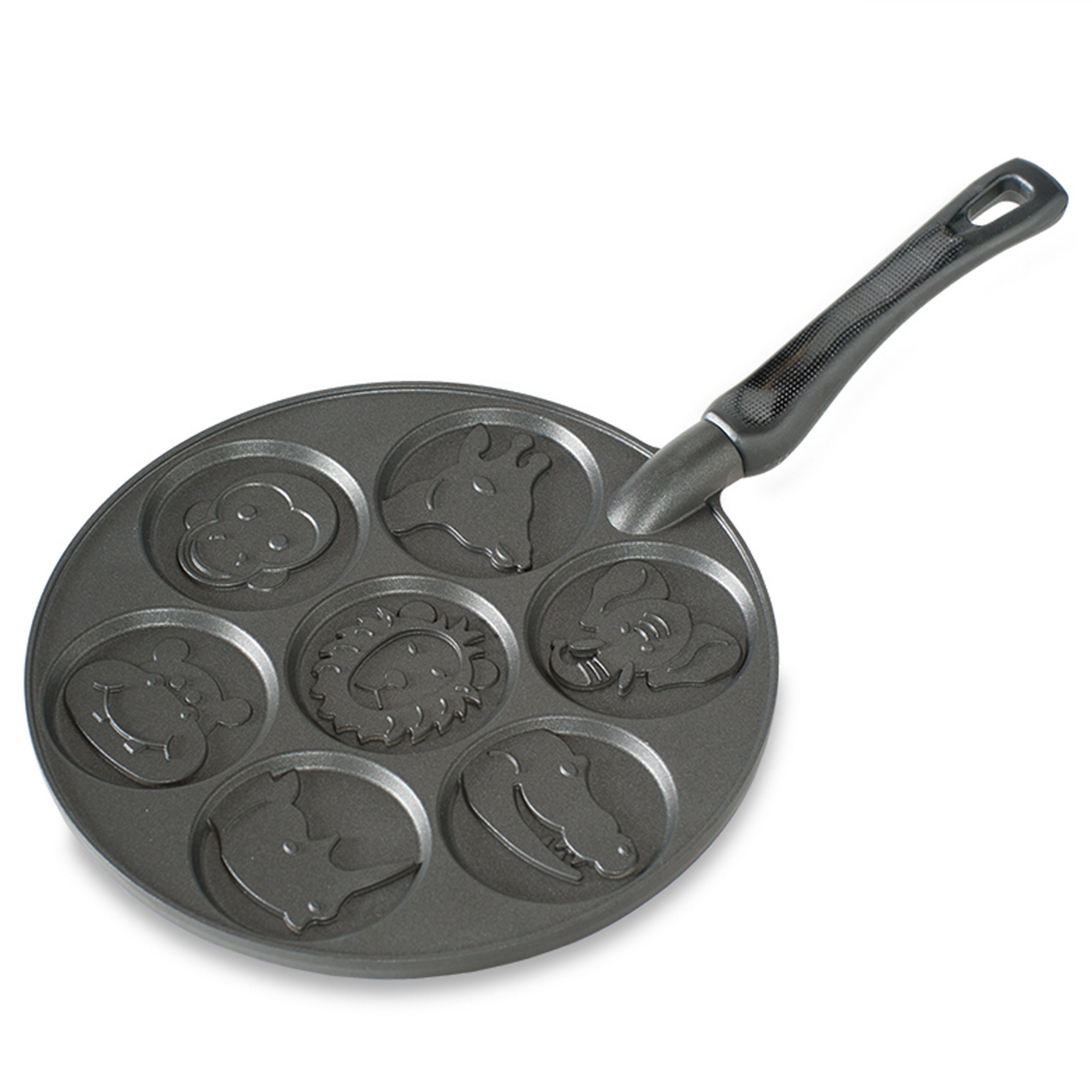 Nordic Ware Zoo Friends Pancake Pan, Cast-Aluminium Pancake Frying Pan, Pancake Pan for 7 Pancakes, Mini Pancake Maker - Black 01980