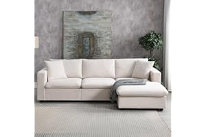 JURMALYN 100.4" Modern Sectional Sofa Couch 3-Seat Sofa Couch with Ottoman for Living Room L-Shape Sofa Couch, Upholstered Sofa with 2 Pillows Fabric Couch Set for Apartment Office Beige