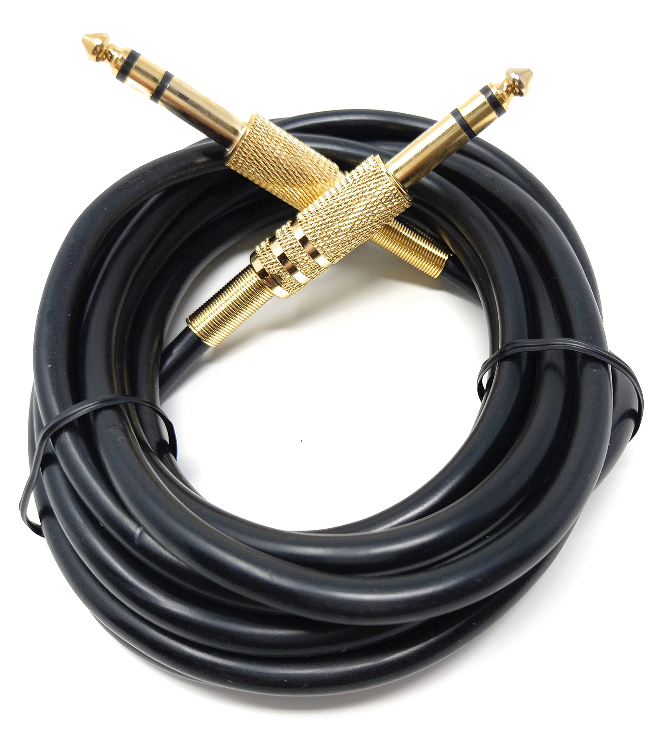 DRUT 3m 6.35mm Male to 6.35mm Male Stereo Audio Cable, 1/4" TRS Connectors For Professional Music Instruments & Home Audio (10ft, Black Gold Connectors)