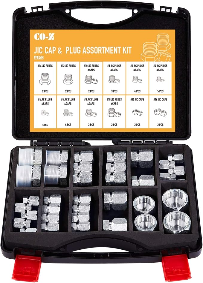 COZ 64 Piece JIC 37° Flare Cap and Plug Kit Hose Tube and