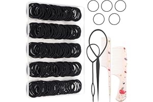 JOYOYO 240 Pcs Girls' Hair Accessories Set: Elastic Hair Ties, Ponytail Holders with Organizer Box, No Crease Ties, Hair Tying Tools, and Hair Comb (Black)