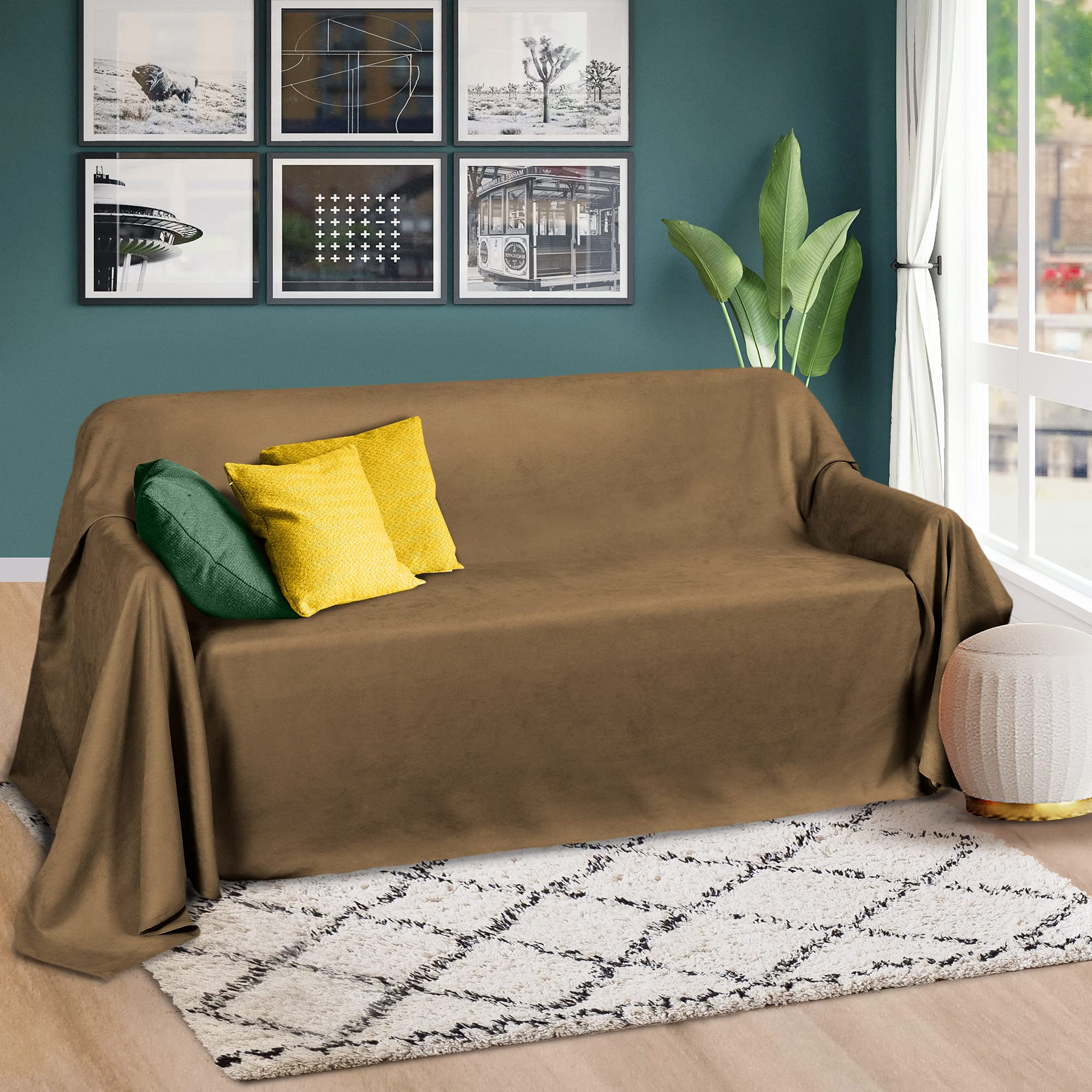 Beautissu Romantica Throw 210 x 280 cm - Bed and Sofa Throw in Suede Optic - Large and Lightweight Bedspread - Soft Blanket for Couch and Bed - Throw in Light Brown