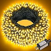 Nielfoi 100FT 300 LED Christmas Lights Outdoor, Warm White Christmas Tree Lights with 8 Modes Waterproof, Connectable Green Wire String Lights Indoor for Patio Garden Xmas Party Decorations