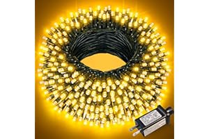 Nielfoi 100FT 300 LED Christmas Lights Outdoor, Warm White Christmas Tree Lights with 8 Modes Waterproof, Connectable Green Wire String Lights Indoor for Patio Garden Xmas Party Decorations