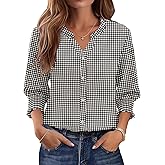 LOMON Button Down Shirts for Women 3/4 Length Sleeve Business Casual Blouses 2026 Summer Tops