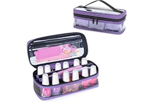BAFASO Small Clear Nail Polish Organizer Case Holds 12 Bottles (15ml - 0.5 fl.oz), PVC Nail Polish Storage with a Removable Inner Pouch (Bag Only), Purple (Patented)