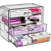 Sorbus Makeup Organizer - 4 Drawer Acrylic Make Up Organizers and Storage for Cosmetics, Jewelry, Beauty Supplies, Clear Makeup Organizer for Vanity, Girl's Room, College Dorm, Counter, Bathroom Sinks