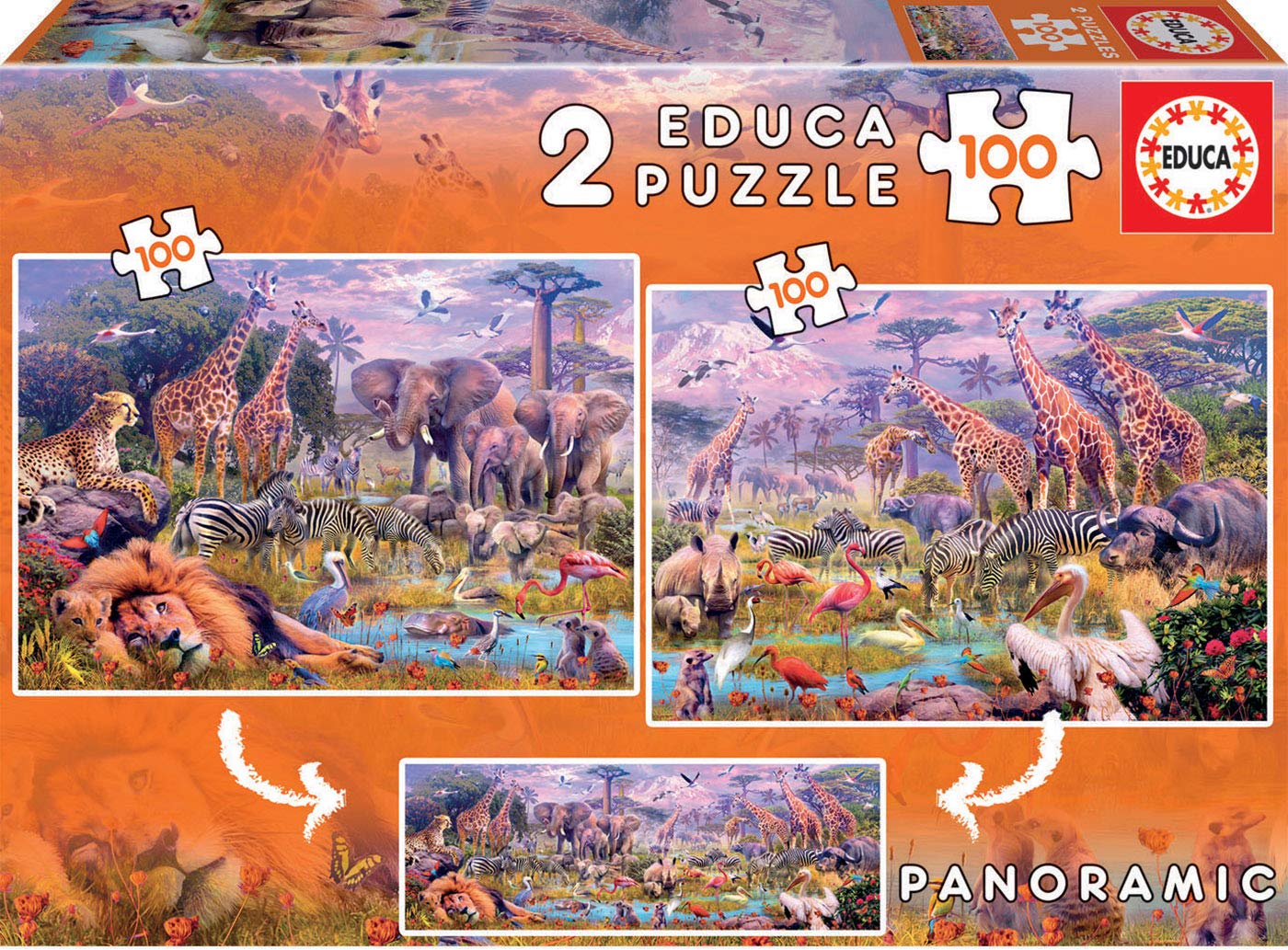 Educa - Wild Animals 2 Jigsaw Puzzles x 100 Pieces, Multicoloured (18606)