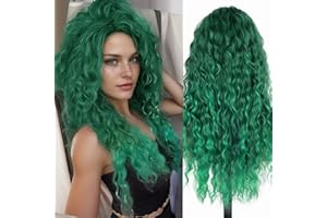 GNIMEGIL 28 inch Long Curly Wigs for Women Green Wig Cosplay Thick Hairline St. Patrick's Day Carnival Party Wig Halloween Costume Hairstyle