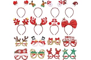 obeoby 16Pcs Christmas Headbands Glasses Set, Holiday Christmas Headband for Adults Party Favors for Holiday Photos