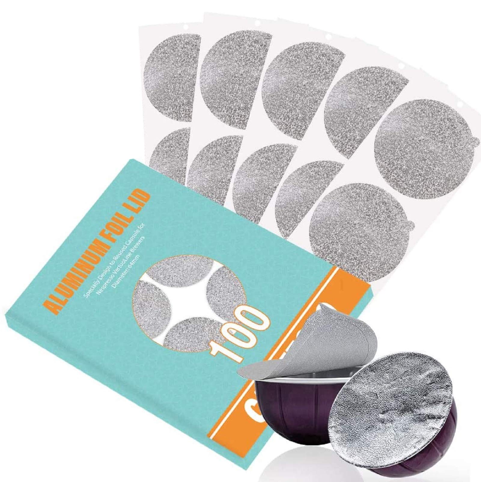 CAPMESSO Aluminum Foils Lids to Reuse Vertuoline Capsules Coffee Pods Compatible with Nespresso VertuoLine Machine 64mm(100/package)