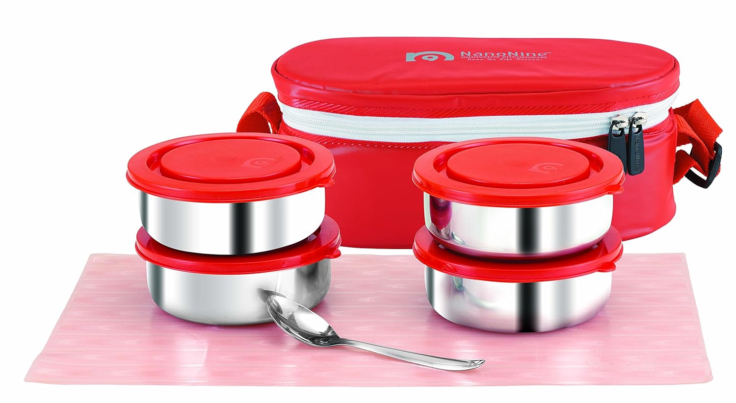Buy NanoNine Brunch Single Wall Air Tight Stainless Steel Lunch Box with  Tiffin Bag, 300 ml, 4 pc, Cool Grey Online at Low Prices in India -  Amazon.in