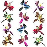 Hummingbird Clip On Decorations - Set of 12- Wings Spread - Assorted Colors - Silver Clips Attached - Home Décor - Craft Birds - Holiday Decorations - 4.5" L X 4" W
