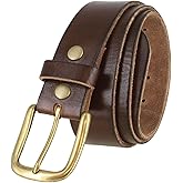 BS040-P3588 One Piece Genuine Full Grain Leather Casual Jean Belt 1-1/2" (38mm) Wide