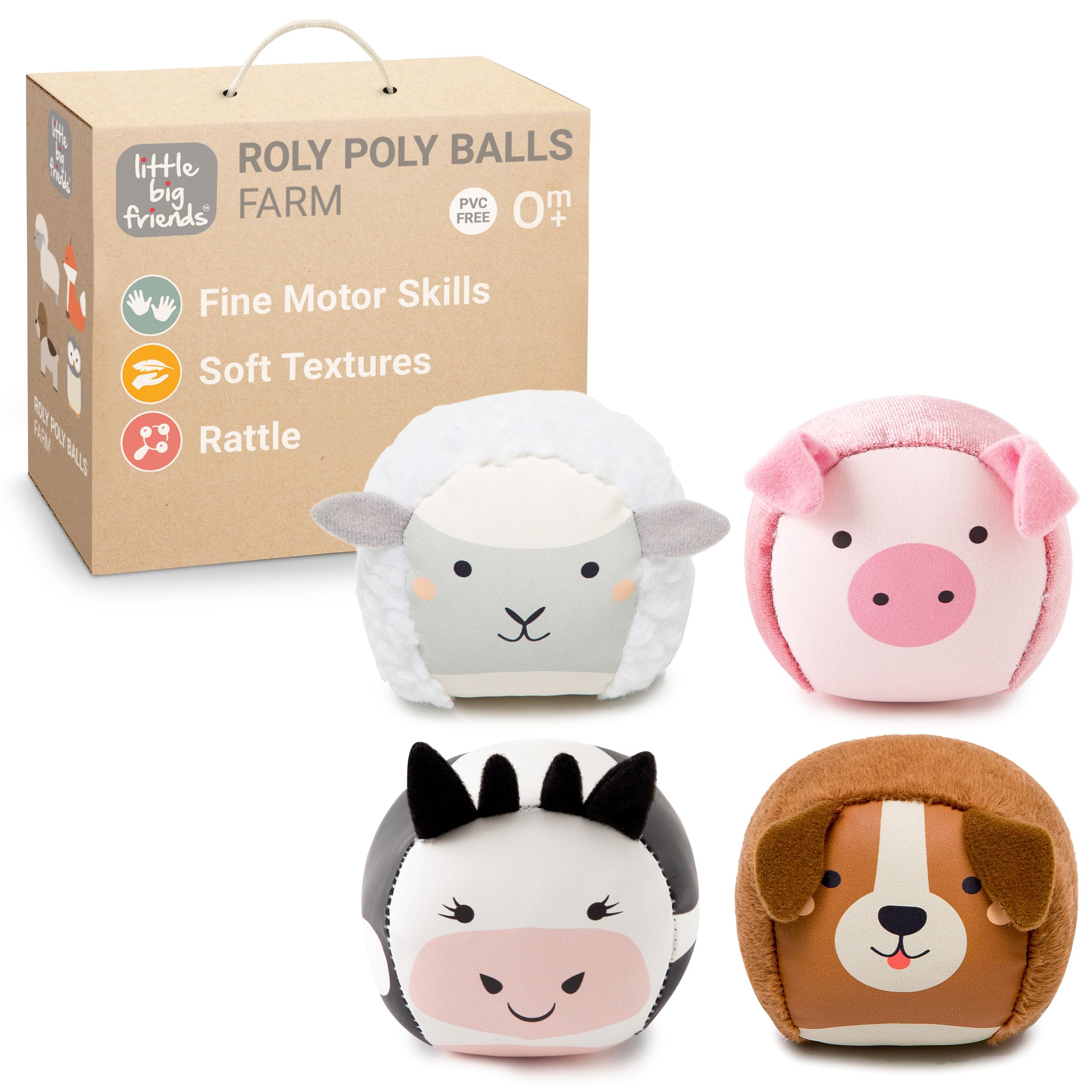Little Big Friends Roly Poly Balls | Sensory Ball Toy for Baby, Set of 4 | Farm Theme