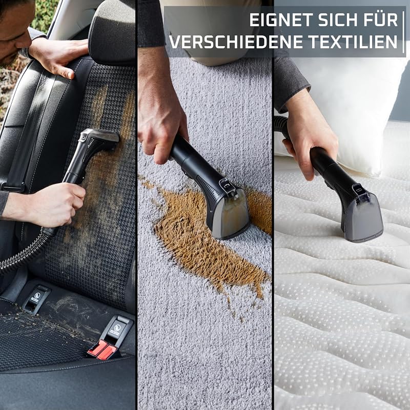Clean It Fleckenreiniger, tragbarer Teppichreiniger, schnelle und einfache Reinigung, abnehmbarer 1.8-Liter-Tank, wechselbare Reinigungsköpfe, 400 Watt, Grau, Schwarz, IN5010F0