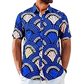 Runcati Mens Short Sleeve Shirts Button Down African Traditional Pattern Dashiki Shirt Casual Vintage Floral Hippie Tops