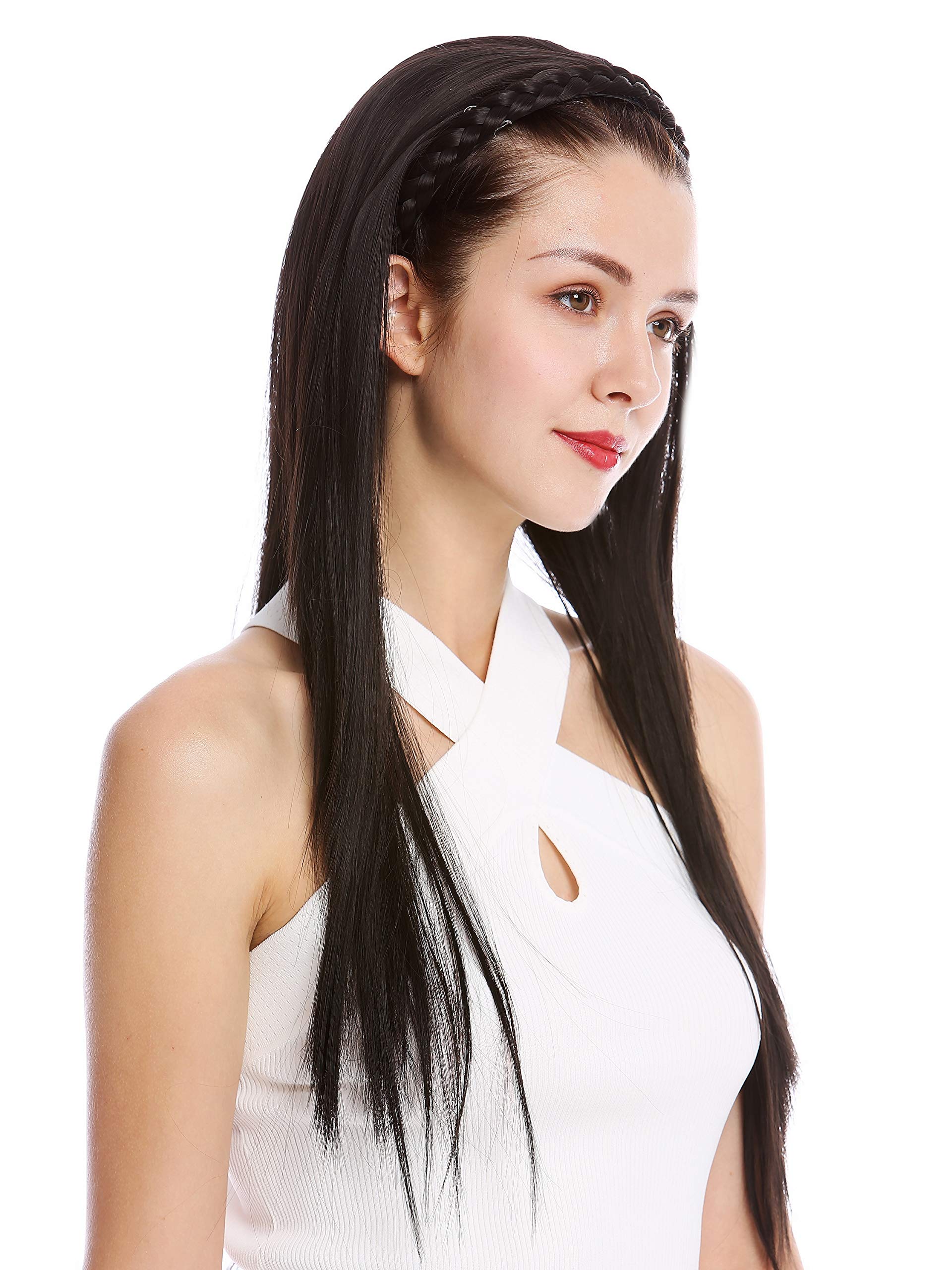 WIG ME UP - TYW60875H-3 Halfwig Hairpiece Extension with braided hair circlet hoop alice band long straight dark brown 27inch โ image 1