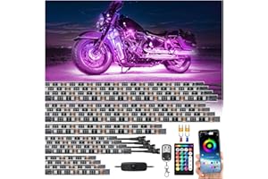 TDE EXPLORER.LIGHTING 18 Pcs RGB Motorcycle LED Strip Lights for Harley Davidson Kawasaki Suzuki Yamaha, 12V Waterproof Multicolor Neon Golf Cart Underbody Lights Motorcycle Underglow Kit with APP/RF Control Brake Light
