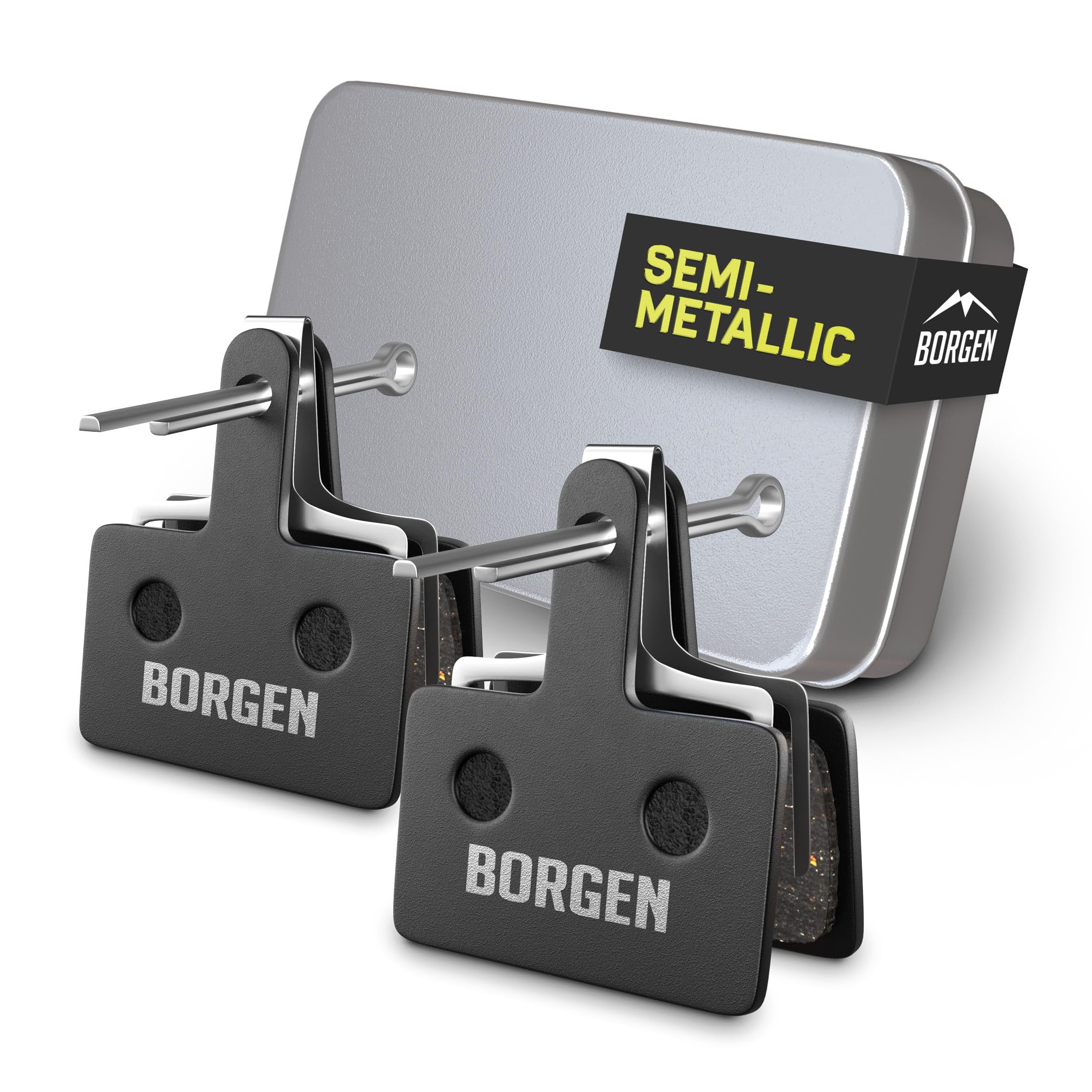 Borgen 2 Pairs of Bicycle Disc Brake Pads - Suitable for Auriga, Orion, Gemini, Draco/Hylex, Hywire - Semi-Metallic Compatible with Tektro TRP Brake Pads