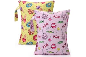 eaxin 2pcs Waterproof Wet bags for Baby Cloth Diaper Soiled Items Swimsuit Travel Beach Pool Pump Parts Dirty Yoga Gym Clothes Makeup Bag Reusable&Lightweight-Ice Cream,Lollipop