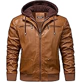WULFUL Men's Leather Jackets, Faux Leather Jacket for Men Lapel Zip-Up Slim Fit Coat