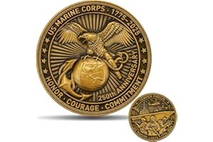 LEABET U.S. Marine Corps 250th Anniversary Challenge Coin - USMC Antique Gold Finish, Zinc Alloy Collectible Coin with Eagle Globe & Anchor Design, Semper Fidelis Commemorative Gift