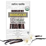 Native Vanilla - Organic Madagascar Vanilla Beans - 10 Premium Gourmet Whole Pods - For Restaurants and Home Baking, Cooking,