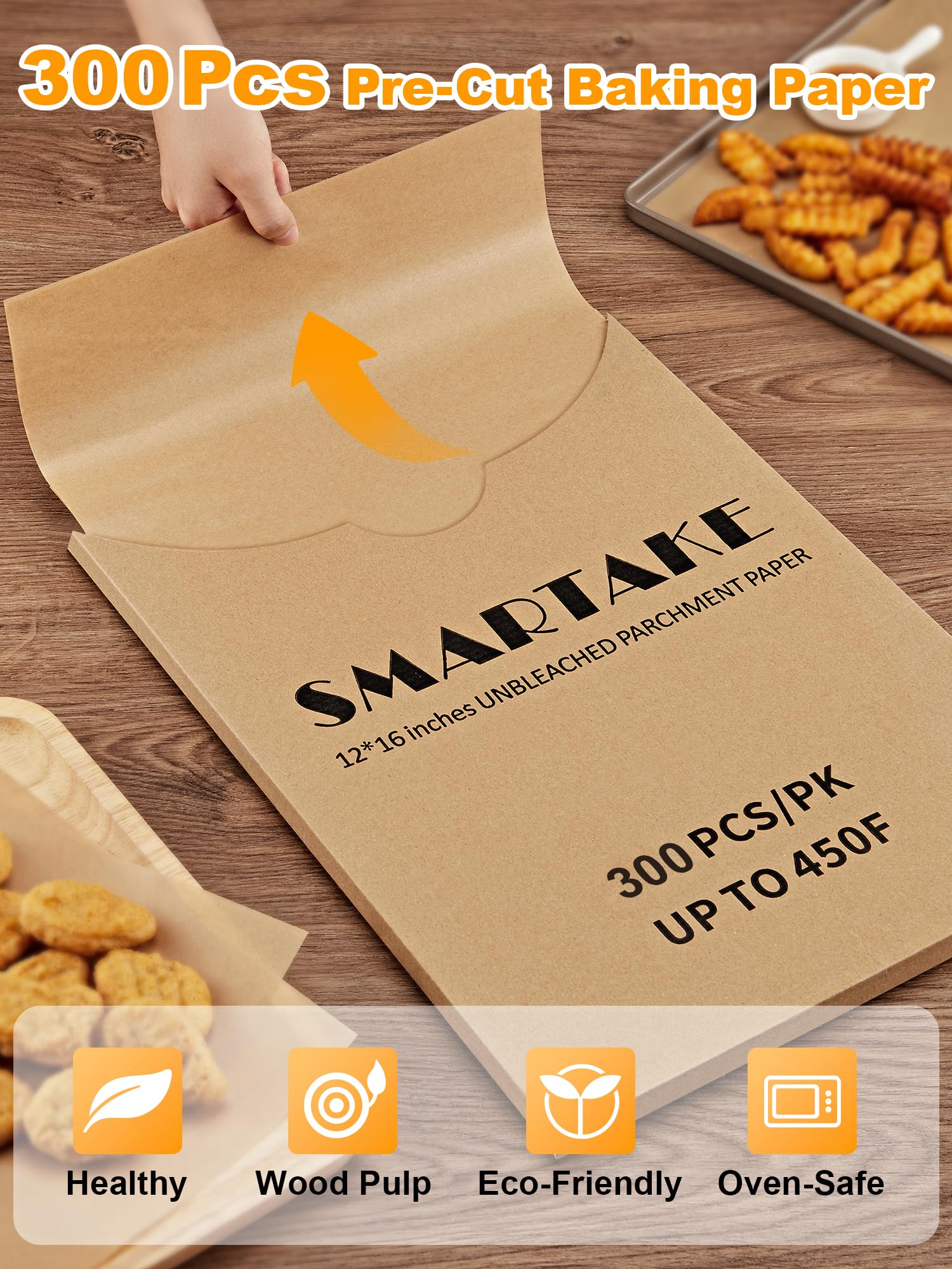 SMARTAKE 300 Pcs Parchment Paper Baking Sheets, 12x16 Inches NonStick