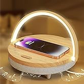Bedside Table LED Night Light with Wireless Charger and Bluetooth Speaker, Desk Lamp As Sleep Aid White Noise Machine and Pho