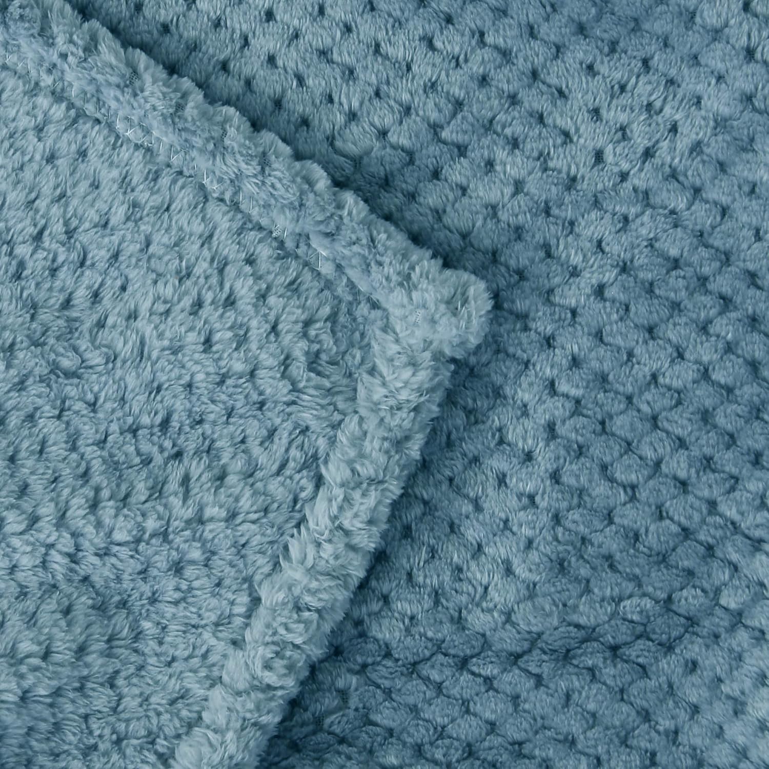Exclusivo Mezcla Waffle Flannel Fleece Velvet Plush Large Throw Blanket– 50" x 70" (Slate Blue): Home & Kitchen