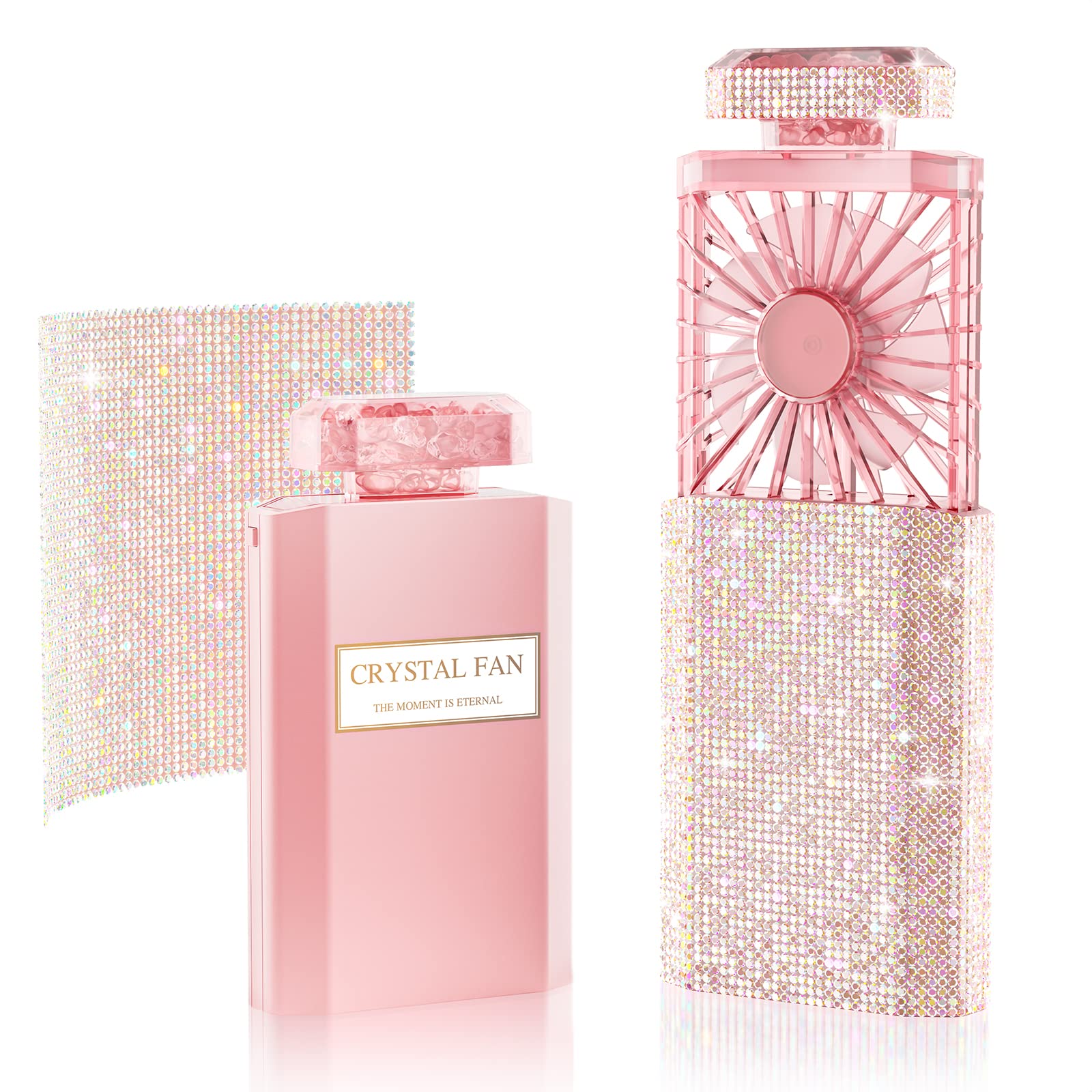 SPOLEY Mini Handheld Fan with Healing Crystal Stone & Aroma Therapy, Powerful Portable Hand Fan, USB Rechargeable 3 Speed, Pull-out of Desk Gifts, Compatible for - Diamond Pink, (PCXS-XFS)