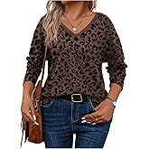 SOLY HUX Women's Plus Size T Shirts Leopard Print Top Long Sleeve V Neck Casual Fall Tees
