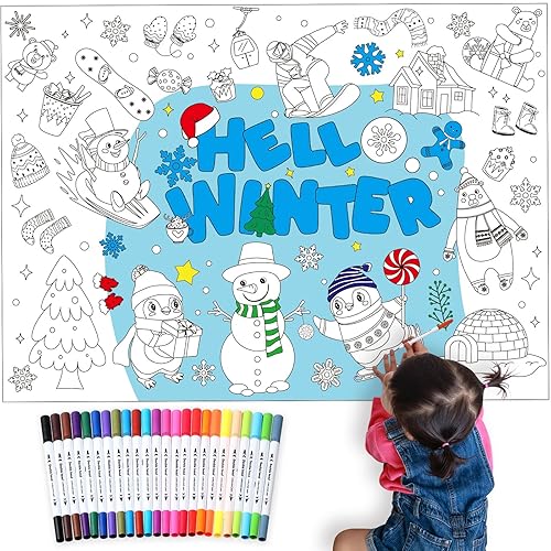 Faccito Giant Winter Coloring Poster Hello Winter Coloring Tablecloth ...