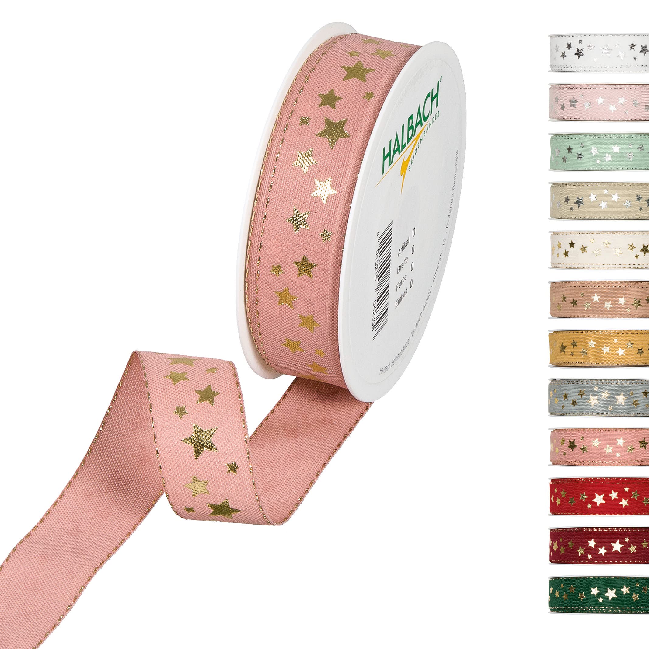 Halbach Seidenbänder 295 Stars Christmas Ribbon Polyester 2.5 cm Pink