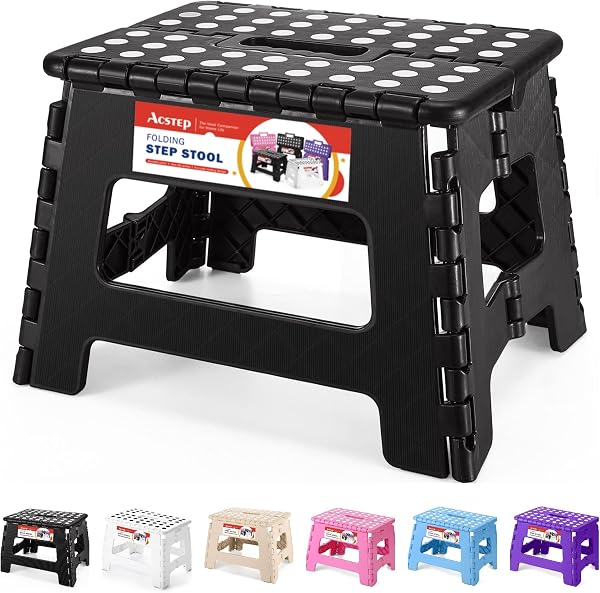 ACSTEP Folding Step Stool 9 Inch, Sturdy Collapsible Kitchen Step Stool Foldable for Kids, Toddlers & Adults, Non Slip Lightw