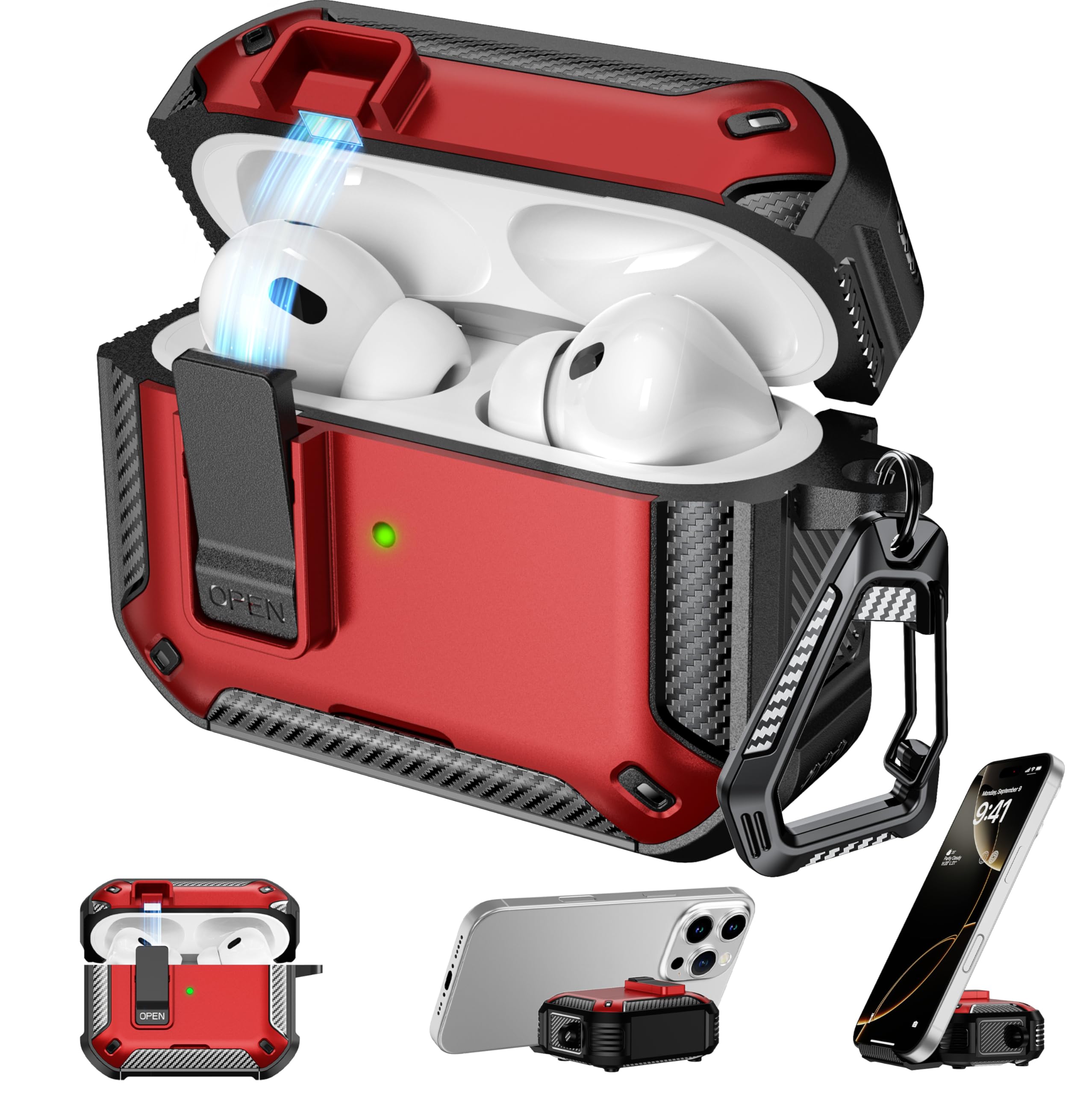 Photo 1 of RFUNGUANGO Compatible AirPods Pro 2nd Generation Case with Phone Holder and Compatible Back Magnetic Suction Function, Suitable for AirPods Pro 2 Case, RedLPNPMER7640565
