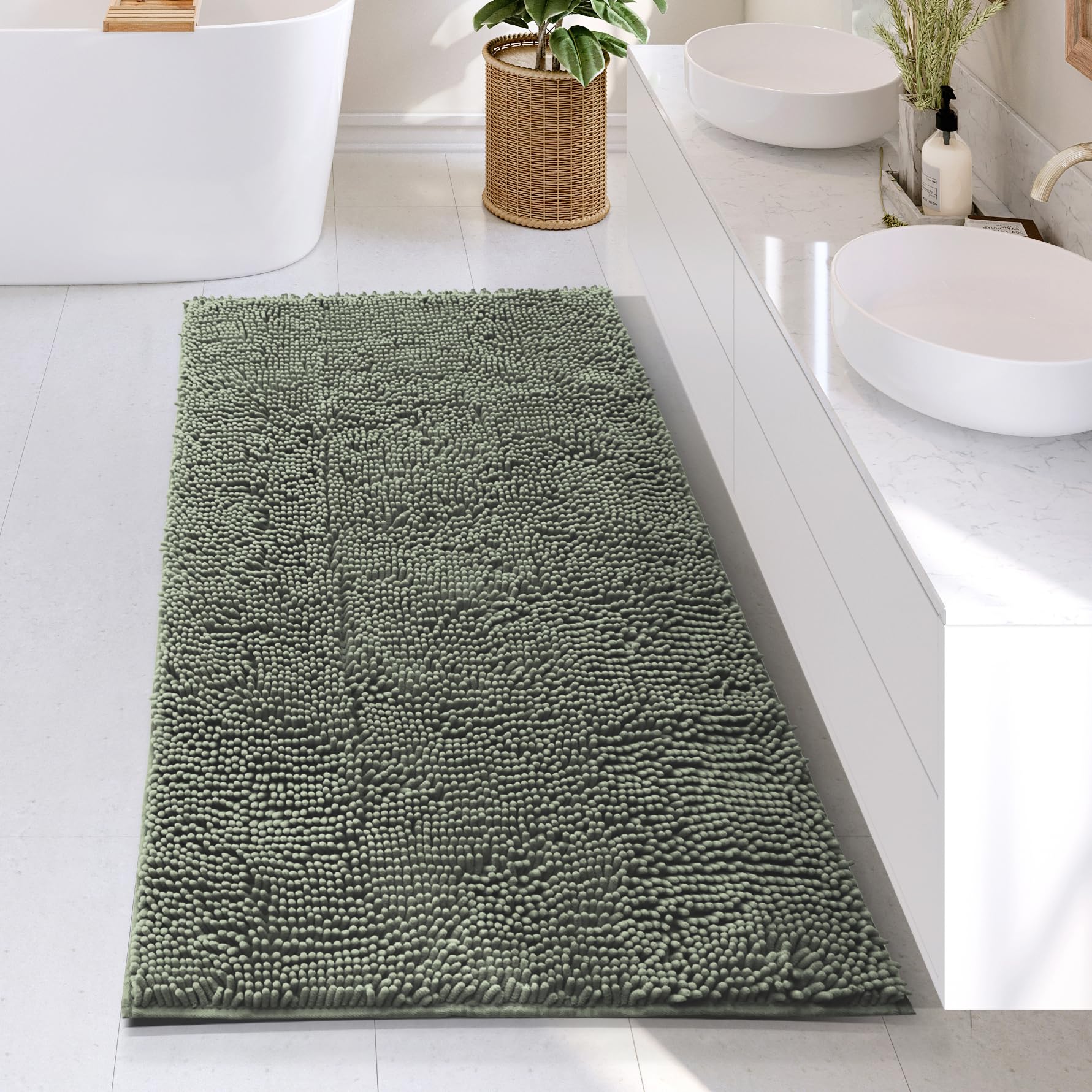 Hearth & Harbor Bathroom Rugs, Chenille Bath Mat - Machine Washable Bath Mats for Bathroom Non-Slip Backing Rubber, Quick Dry Bathroom Mat