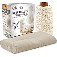 Kitchen Gizmo 2 Sq. Yards Cheesecloth with Cooking Twine Set - Unbleached Cotton Fine Mesh Weave Cheesecloth; 220 ft…