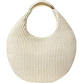 QWINEE Women's Woven Handbag Elegant Clutch Purse Metal Top Handle Cresent Evening Bag Retro PU Leather Clutch Purse