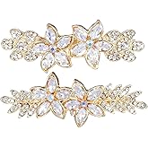 DOPENSPI 2PCS Gold Hair Clips, Gold Barrettes for Women Rhinestone Hair Barrettes Crystal Fancy Hairs Accessories for Brides Bridesmaid Wedding Prom Party Daily