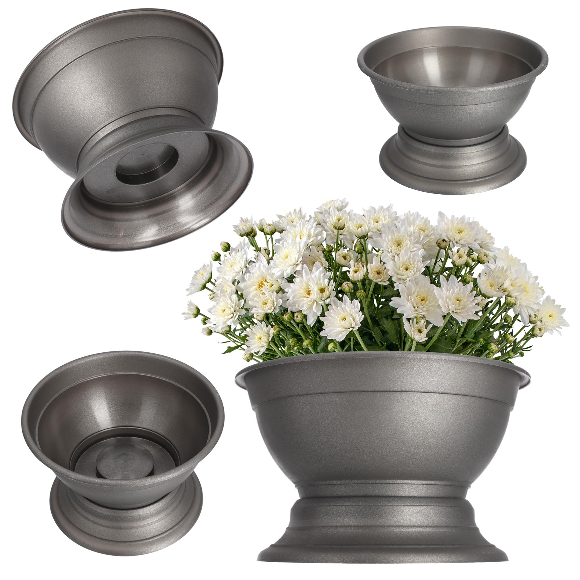 KADAX Outdoor Planter, Weatherproof Plastic Plant Pot with Wide Base for Graveside, Wide Planter for Chrysanthemums (⌀ 18 cm, Graphite)