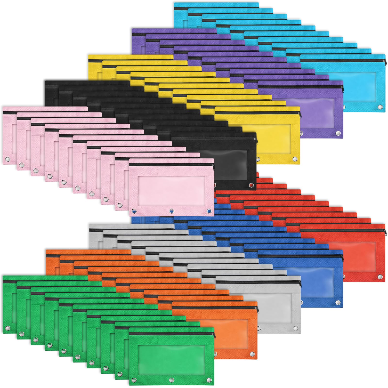 Photo 1 of 100 Pack 10 Colors Pencil Pouch for 3 Ring Binder, Binder Pencil Pouch with Smooth Zipper, Clear Window Pencil Case Binder, Durable Zipper Pencil Pouch, Bulk Pencil Bags for School and Office Supplies