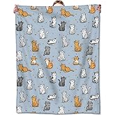 Zeleda Cat Fleece Blanket, Soft Throw with Kitten and Blue Background, Lightweight Cozy Blankets for All Seasons, Cute Cartoon Home Decor and Gifts for Women and Animal Lovers, 50x60 Inch