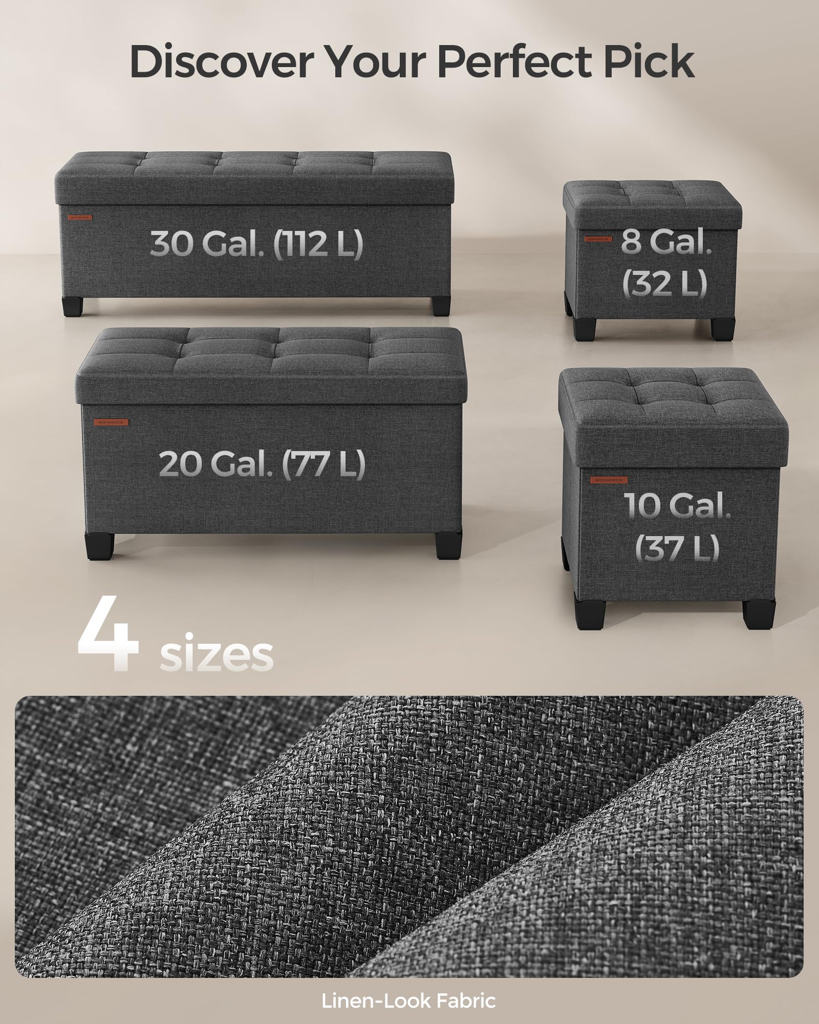 SONGMICS 15 Inches Cube Storage Ottoman, Bedroom Bench with Storage, Foot Stool with Feet, Holds Up to 660 lb, Dark Gray ULSF14GYZ - Image 7