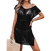 AI'MAGE Women's Crochet Cover Up Hollow Out Swimsuit Coverup V Neck Beachwear with Drawstring S-3XL